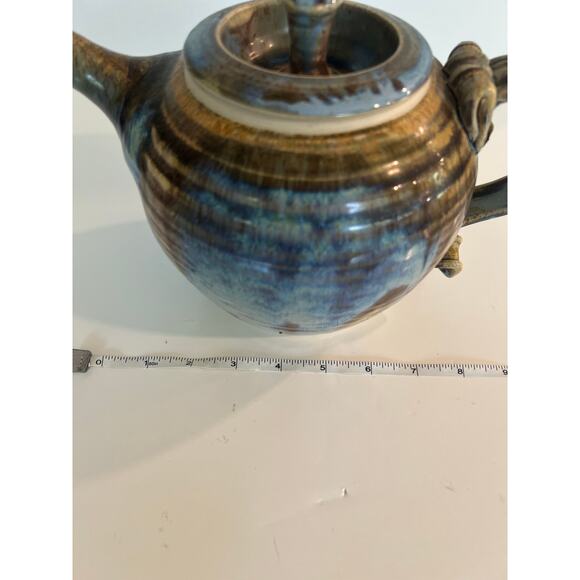 Rare Vintage Richard Sanderson Toad Hill Pottery NH Blue and Brown Teapot JL - Picture 9 of 11